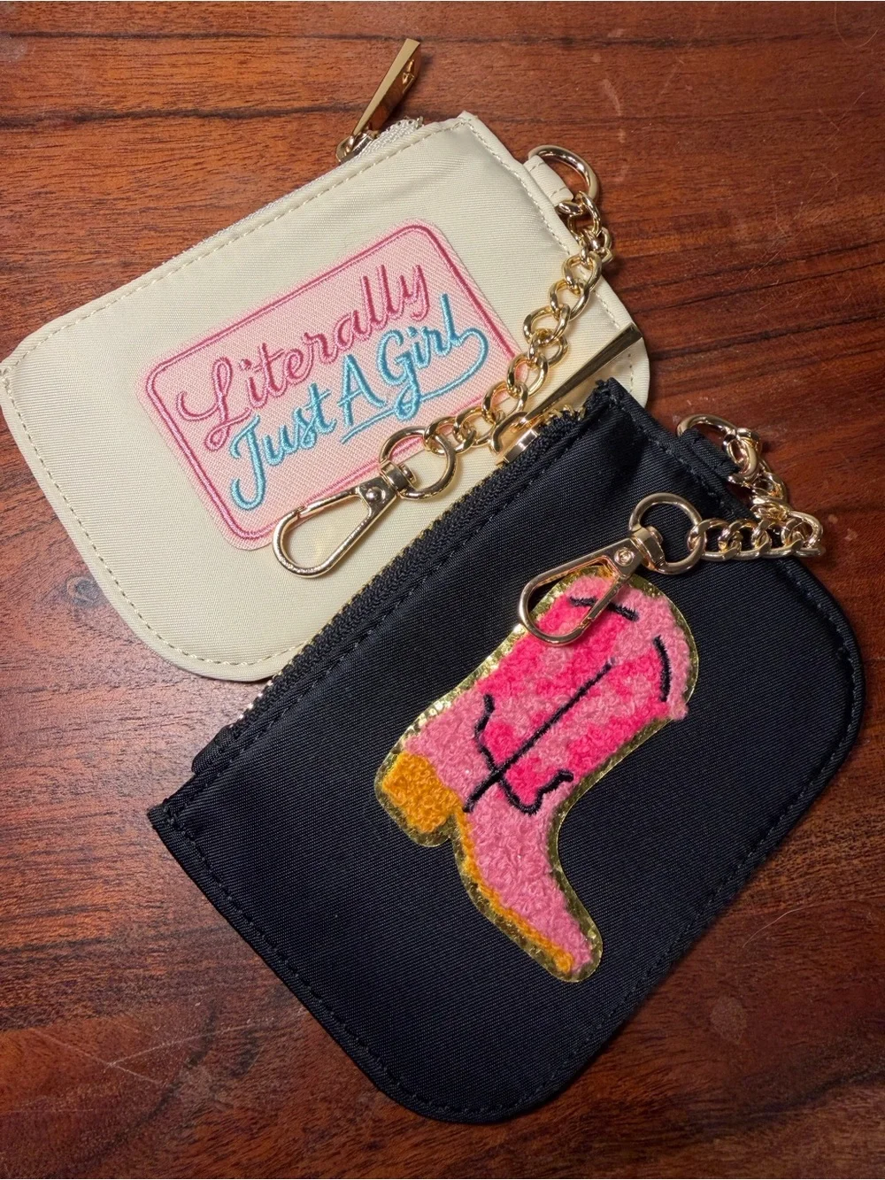 Embroidered Pink & Cream Coin Pouch Keyholder Set